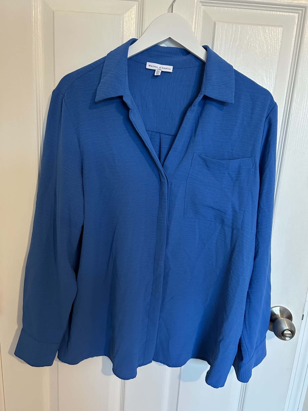 Maison d'Amelie Marine & River Cobalt Blue Button-Front Blouse